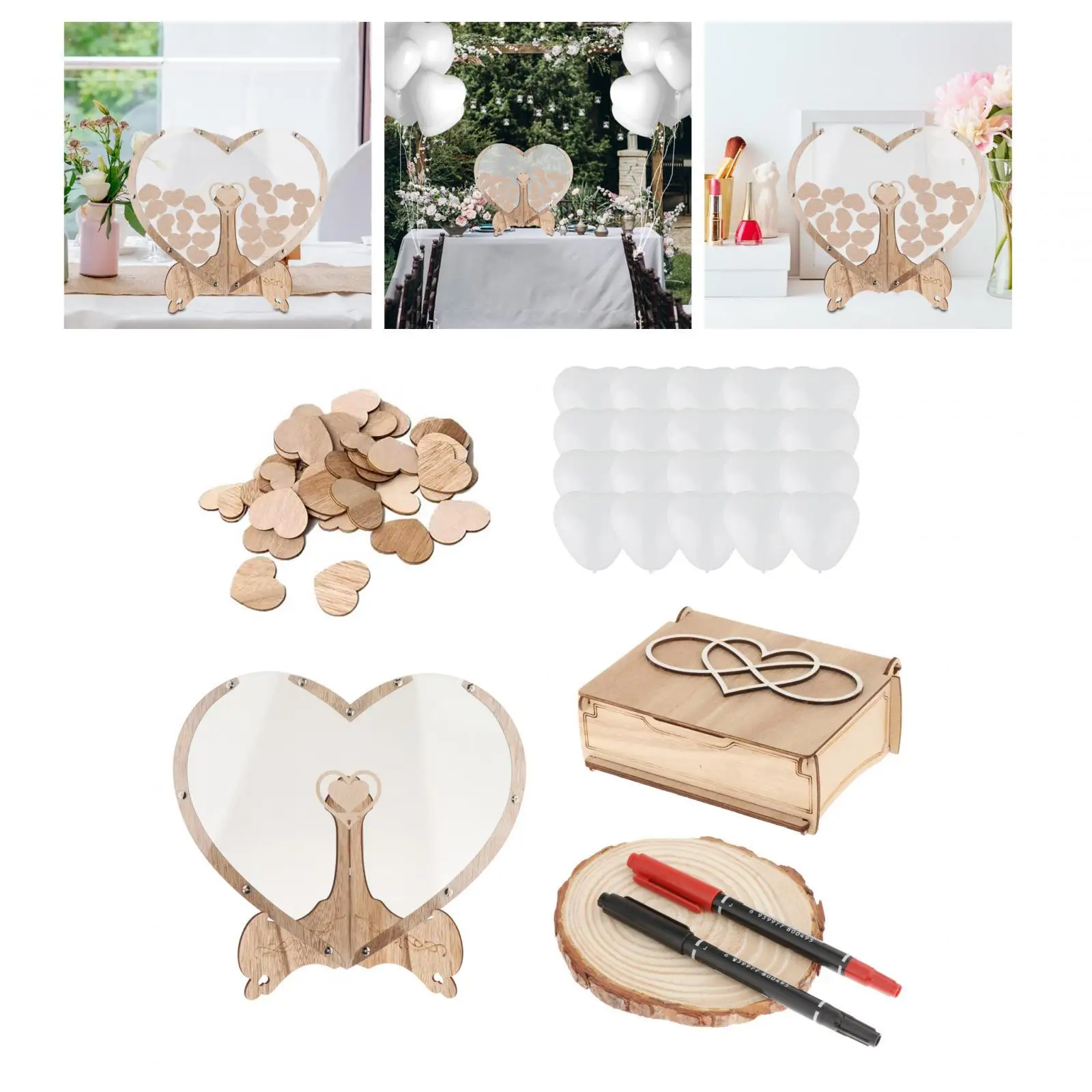 Guest Book Wedding with Wooden Hearts Unique Wedding Guest Book Frame with heart for Table Centerpieces Party Favor Decoration