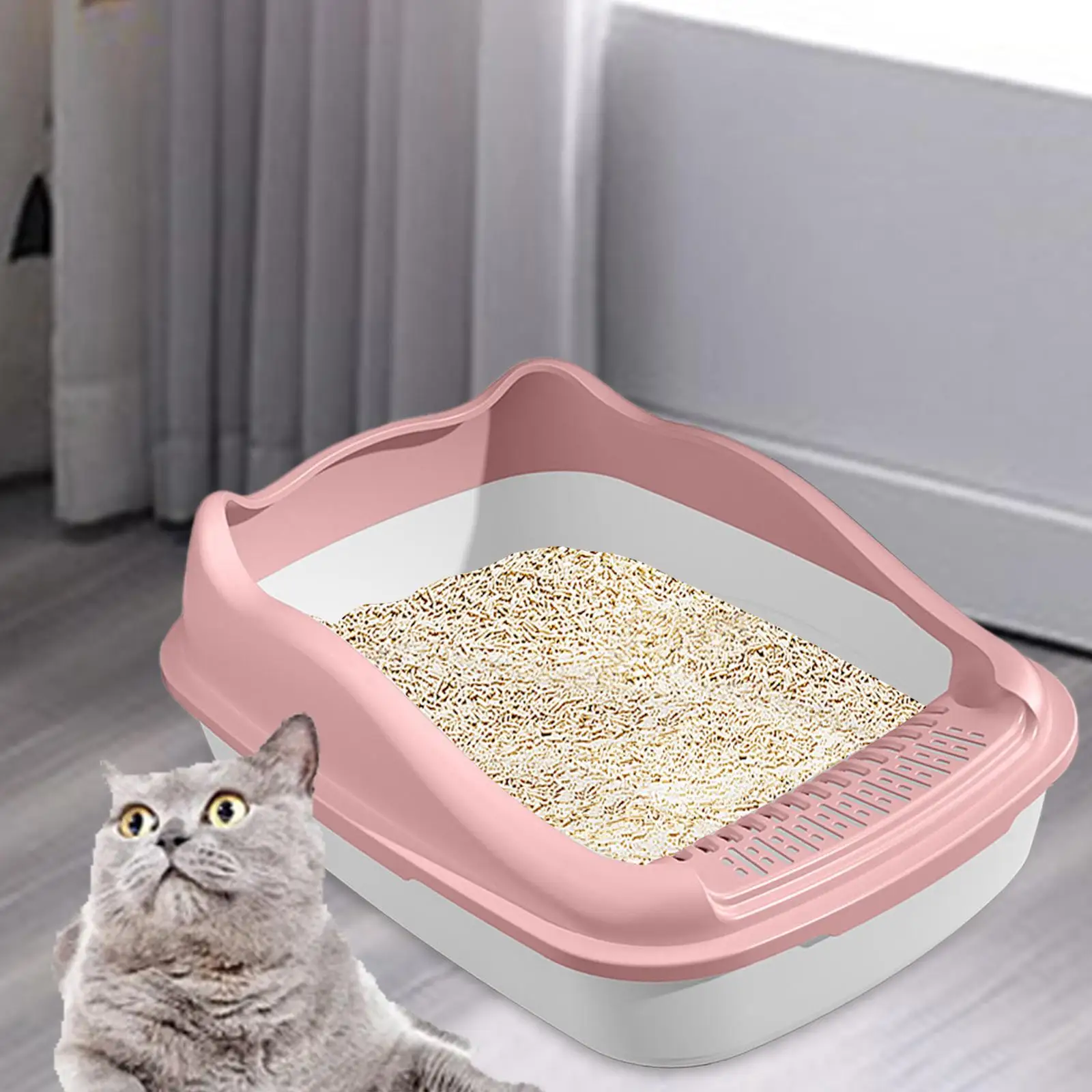 Pets Litter Tray Litter Pan with High Sides Kitty Open Top Cats Litter Box