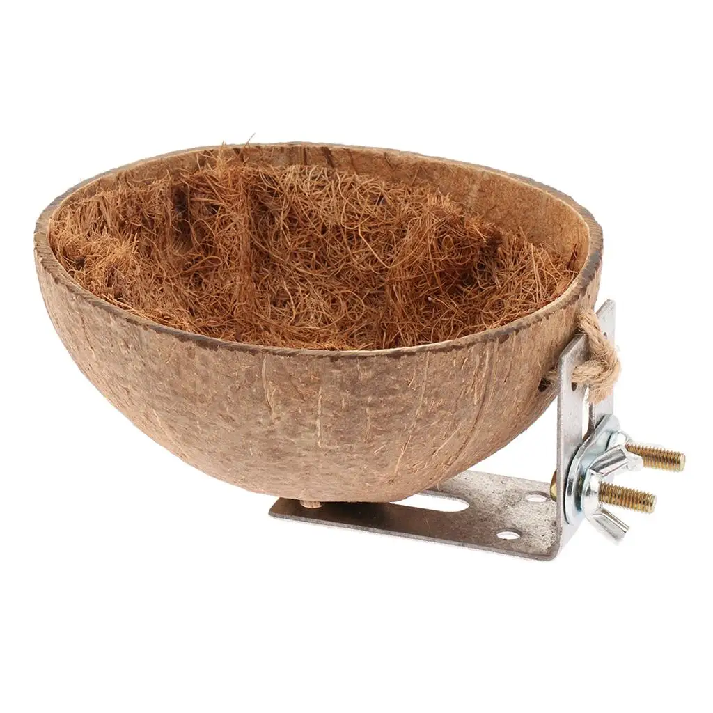 Coconut Shell Bird Nest House Hut for Pet Parrot Canary Finch Pigeon Cage Hamster Rat Gerbil Mice Cage Seed Toy