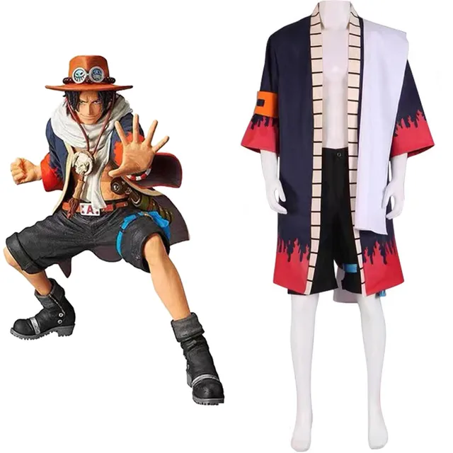 Portgas D Ace Cosplay Traje Casaco + Calça Chapéu Cachecol Saco