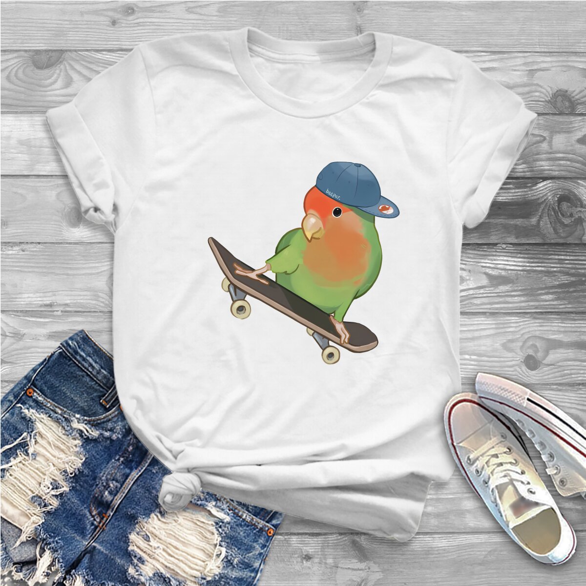 femininos Harajuku Kawaii, camiseta feminina, patinador, Birb, poliéster, Y2K, Pet