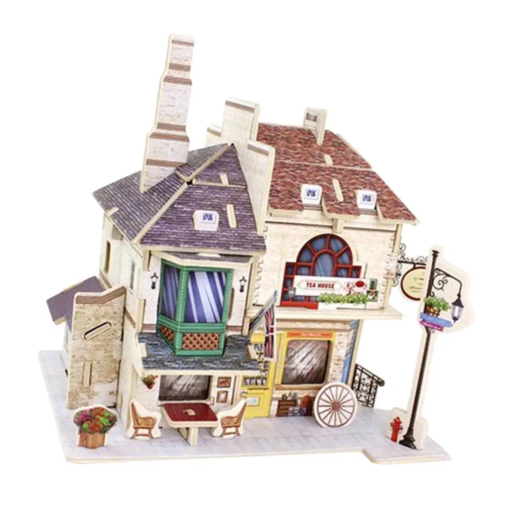 Dollhouse Miniature Furniture, Wooden DIY Mini Dollhouse Kit 1:24  for Birthday Christmas Gift (Tea House)