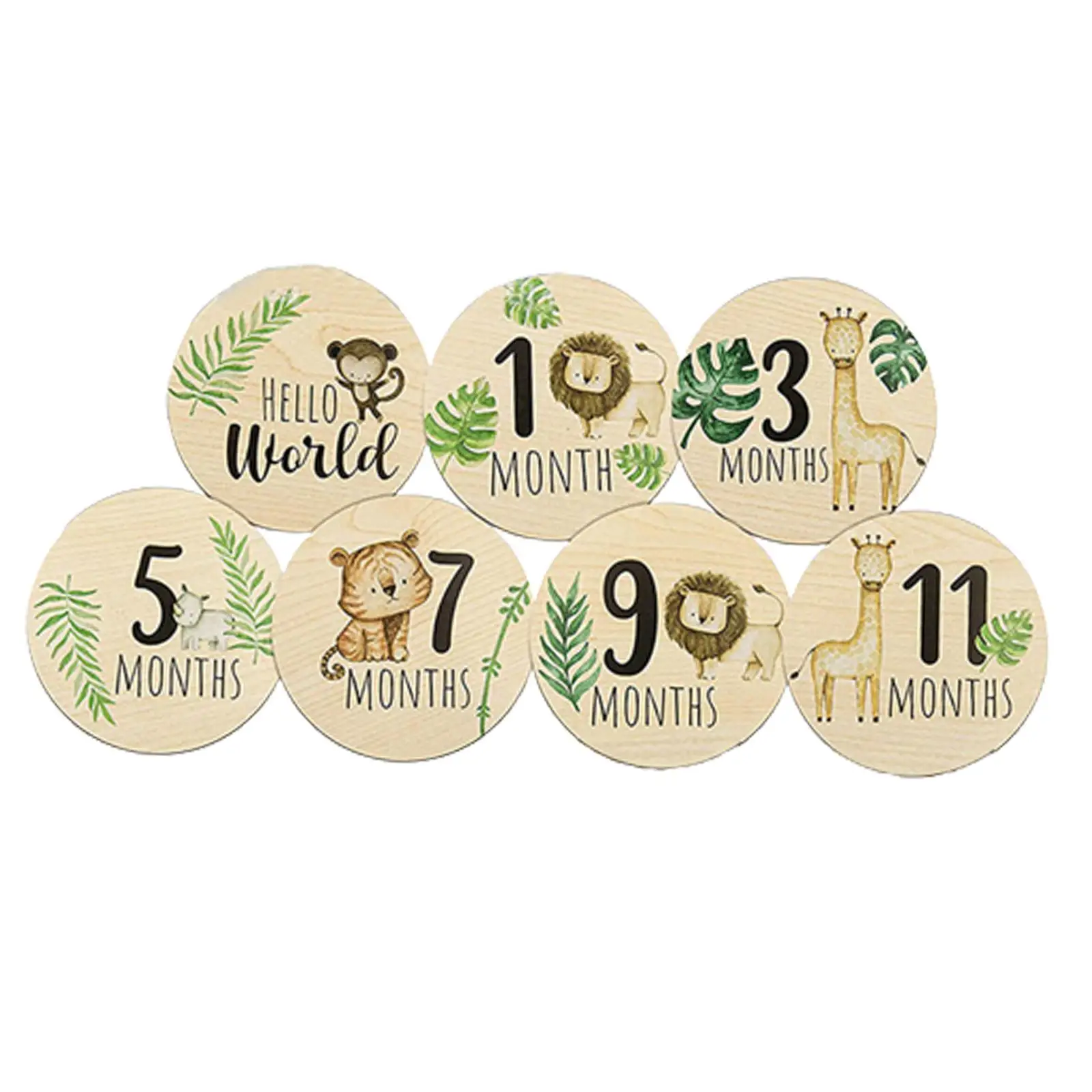 7x Baby Milestone Cards Double Sided 1-12 Months Newborn Photography Props Discs for Home Table Decoration Boys and Girls