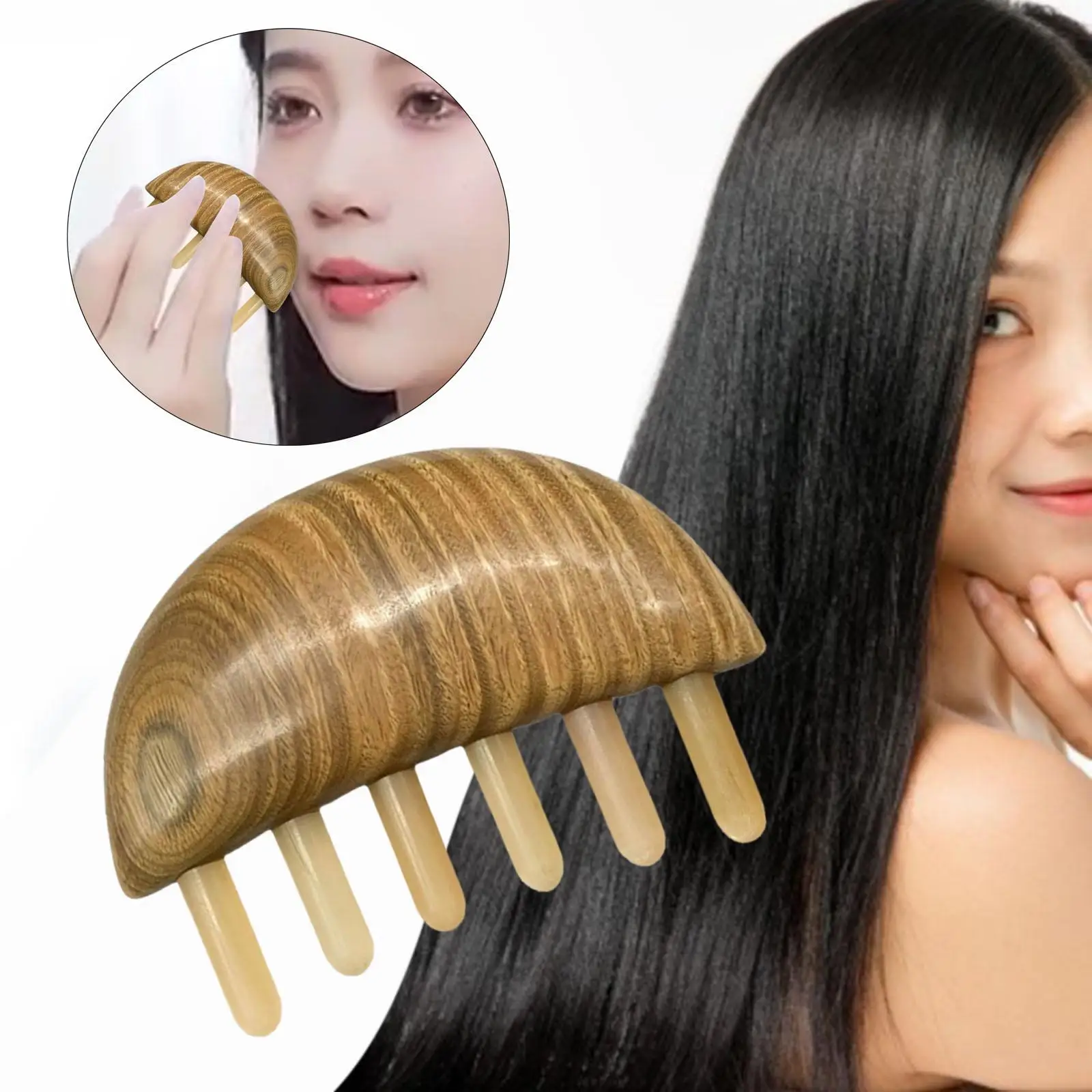 Green Sandalwood Large Teeth Hair Comb with Massage Back 10.5x7.5x2.5cm Portable