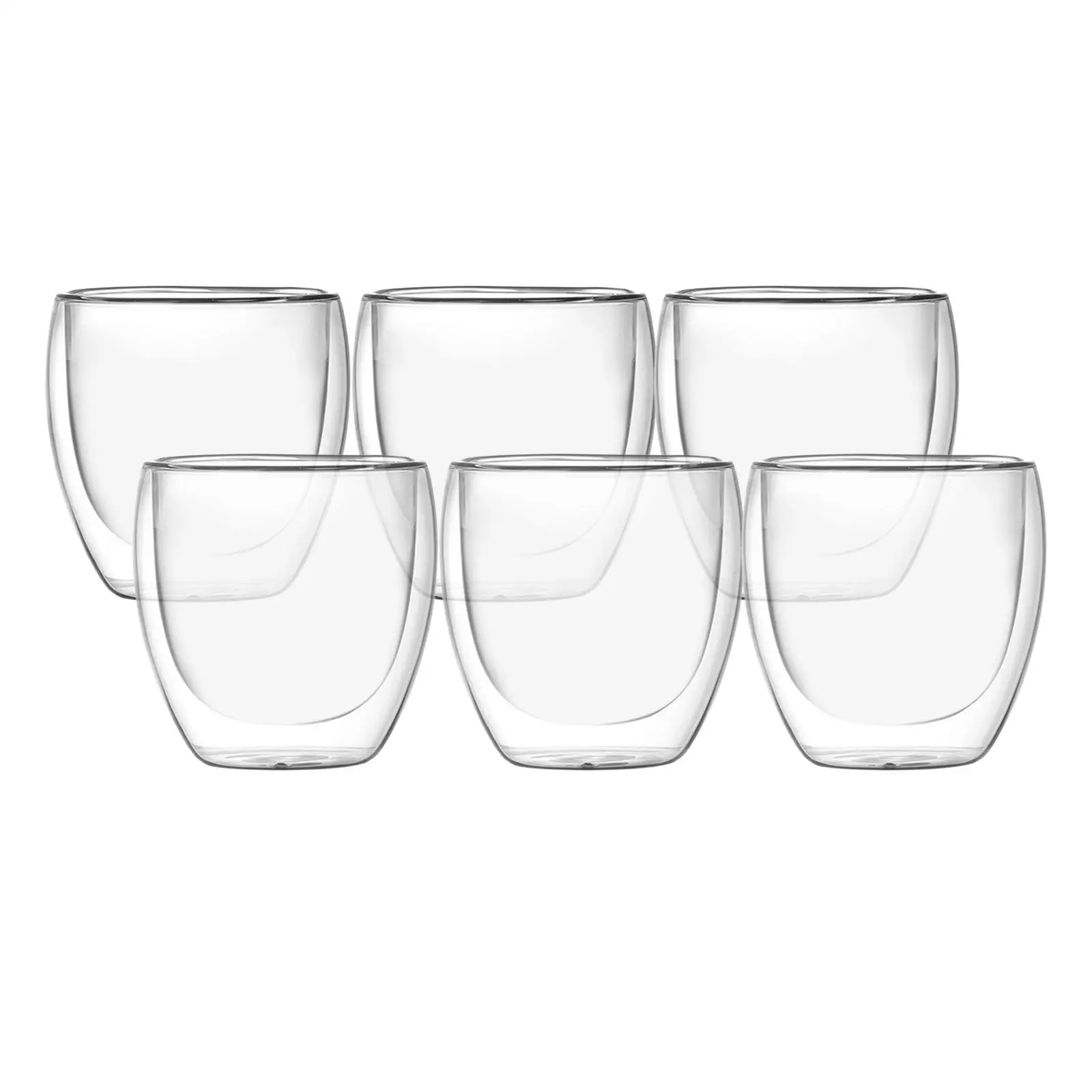 6x Double wall Coffee Cups 80ml Clear Insulated Drinking Glasses Mugs for Tea Beverage Coffee Cappuccinos Latte