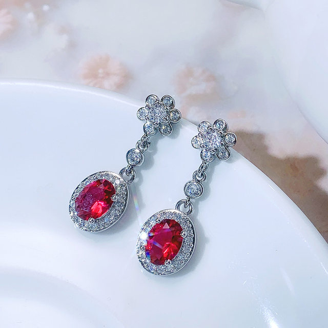 Offers Ladies Full Diamond Red Corundum Earrings