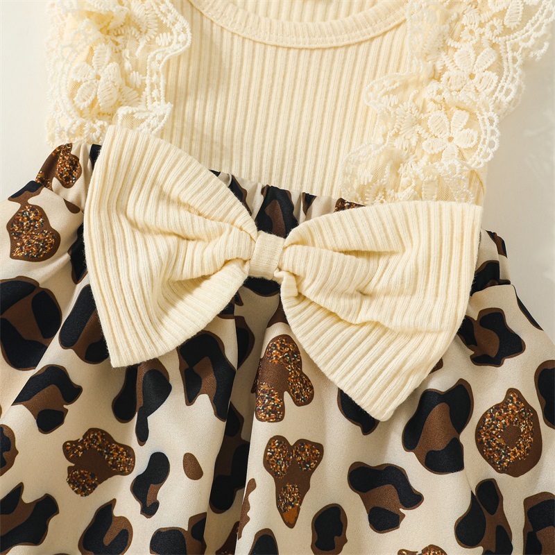 Baby 2 Stück Sommer Outfits ärmelloses Stram pler kleid mit Leoparden muster und Stirnband – Detail 4