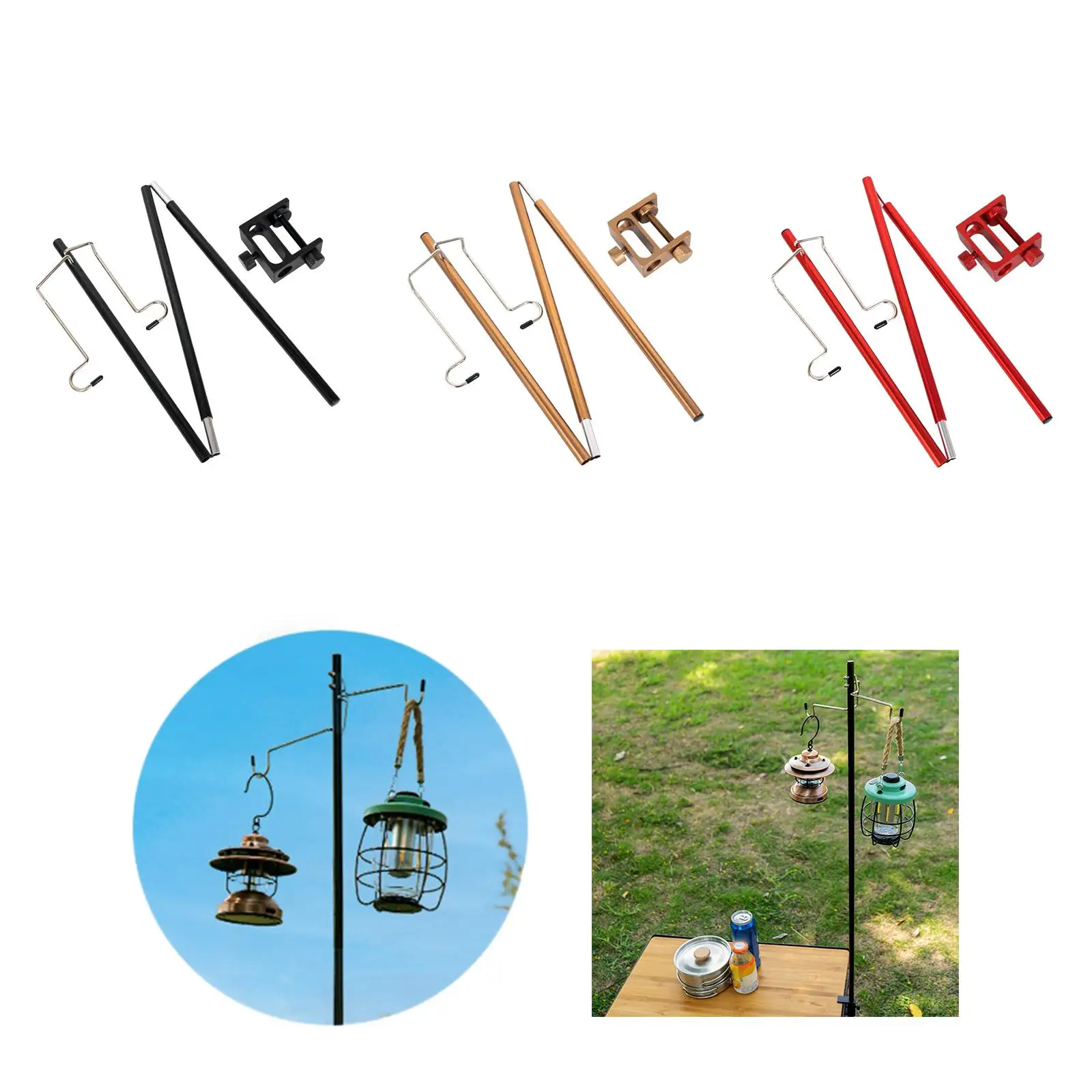Portable Lamp Pole with Stake 2 Hooks Aluminum Alloy Lamp Hanger Accessories Light Holder for Garden Hiking Backpacking Outdoor