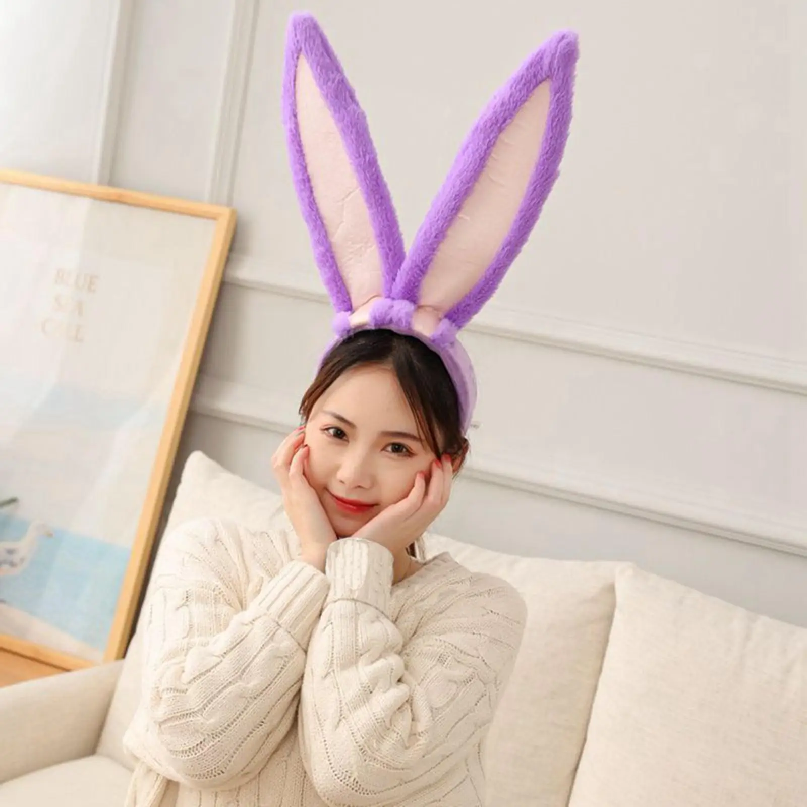 Plush Bunny Ear Headband Animal Photo Props Soft Furry Cute Gifts Hairband for Birthday Halloween Costume Party Children