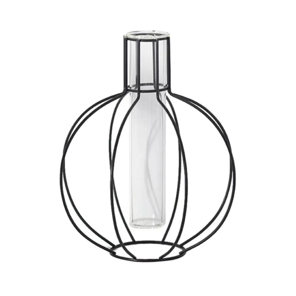 Iron Wire Transparent Cylinder Glass Vase Modern Design Flower Vase Flower Arrangement Decoration Gift for   Type
