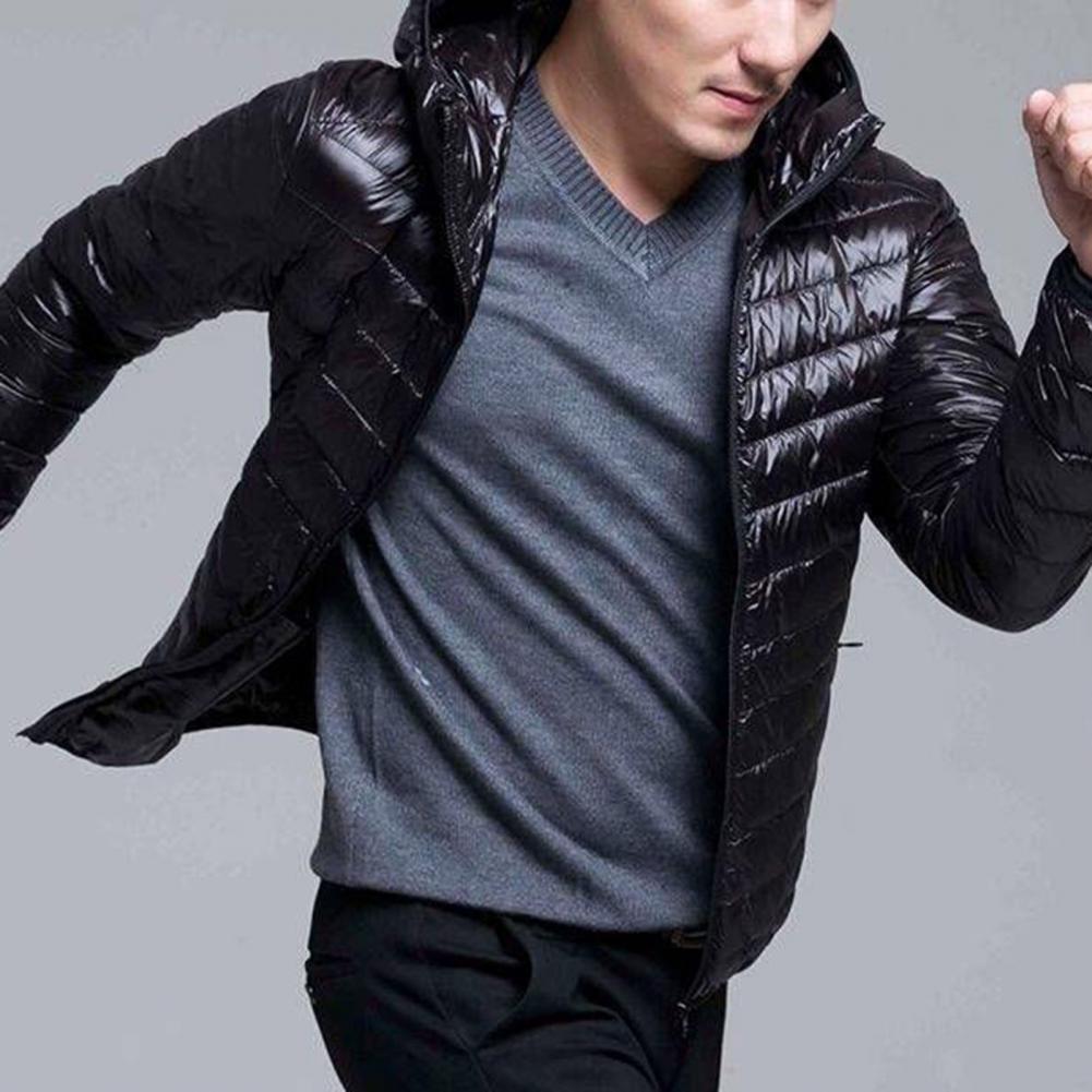 Description Picture 3 of itemMen Winter Jacket Men's Lightweight Padded Jacket with Stand Collar Zipper Placket Autumn Winter Solid Color Outwear for Long