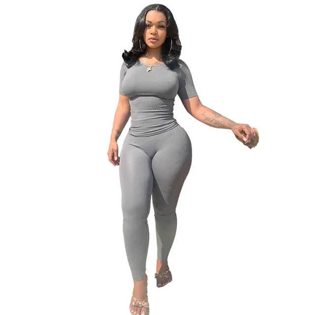 Knitted Thread Two Piece Set Women Summer Tracksuit Sporty High