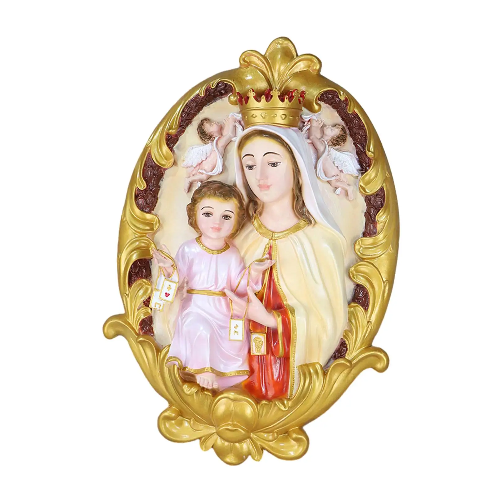 Catholic Jesus Mother Mary Sculpture Resin Decorative Crafts Xmas Present Religious Figure Statue for Wall Dining Shelf Table