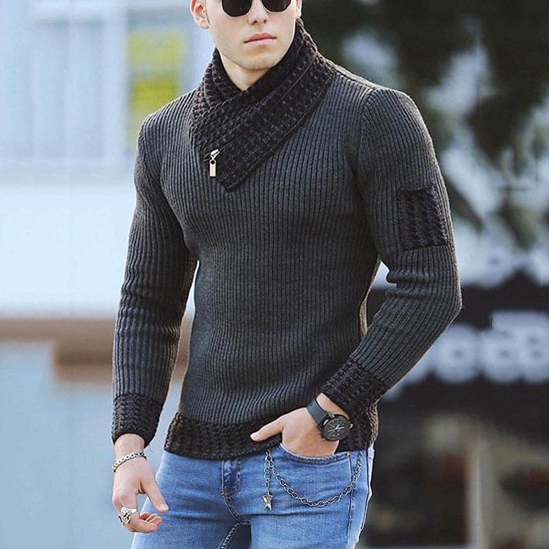 Pulover bărbați 2023 toamnă/iarnă guler înalt mânecă lungă croială slim fit tricotată top pulover mare pentru bărbați584_voghion.com