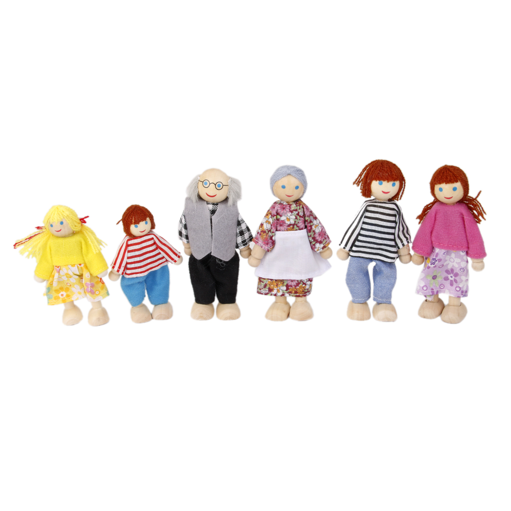 6pcs Wooden Education Characters Toy Dollhouse Family Dolls Figures 