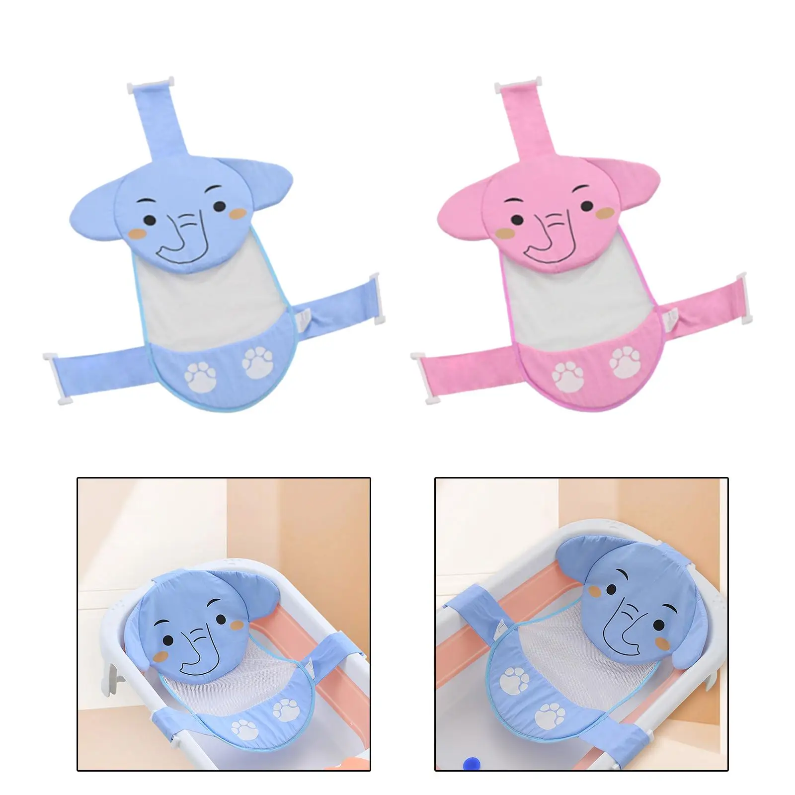 Cute Elephant Baby Bath Pad Foldable Nonslip Infant Bath Supporter Net Floating Bathing Tub Seat Baby Shower Mat for Baby Infant