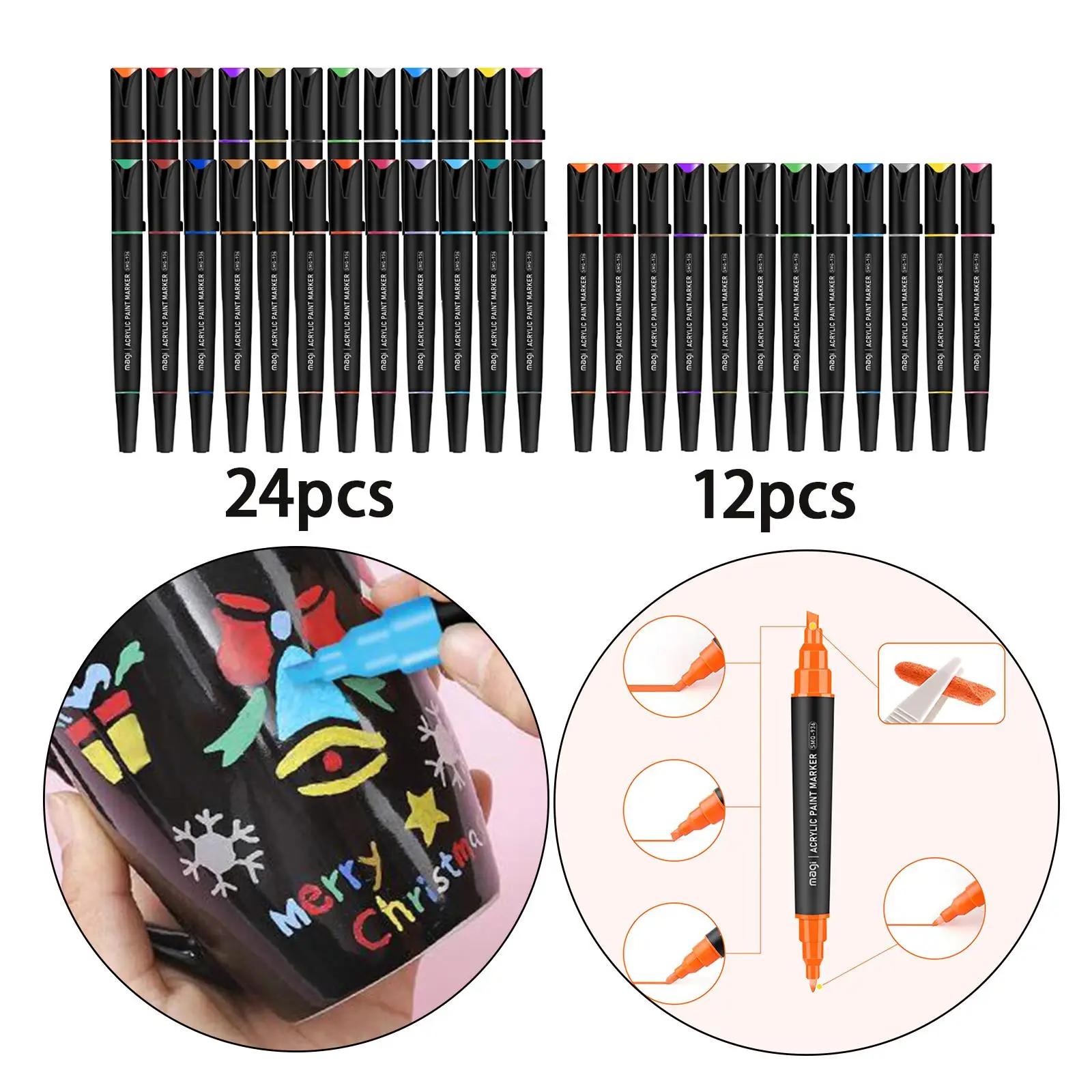 DIY Acrylic Paint Marker Pen Kit, Permanent Double Ended Waterproof Marker Drying Plastic Art Crafts