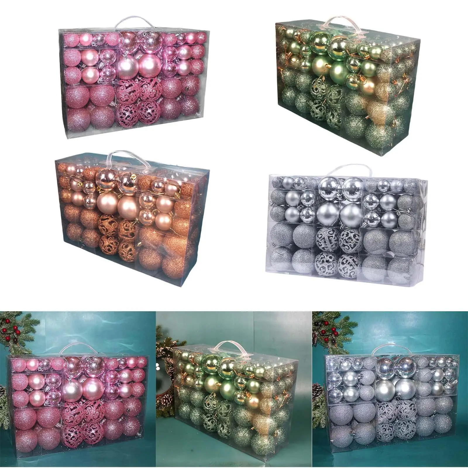 100Pcs Christmas Tree Ornaments Hanging Balls Baubles Xmas Tree Decorations with Lanyard for Indoor Holiday Decoration