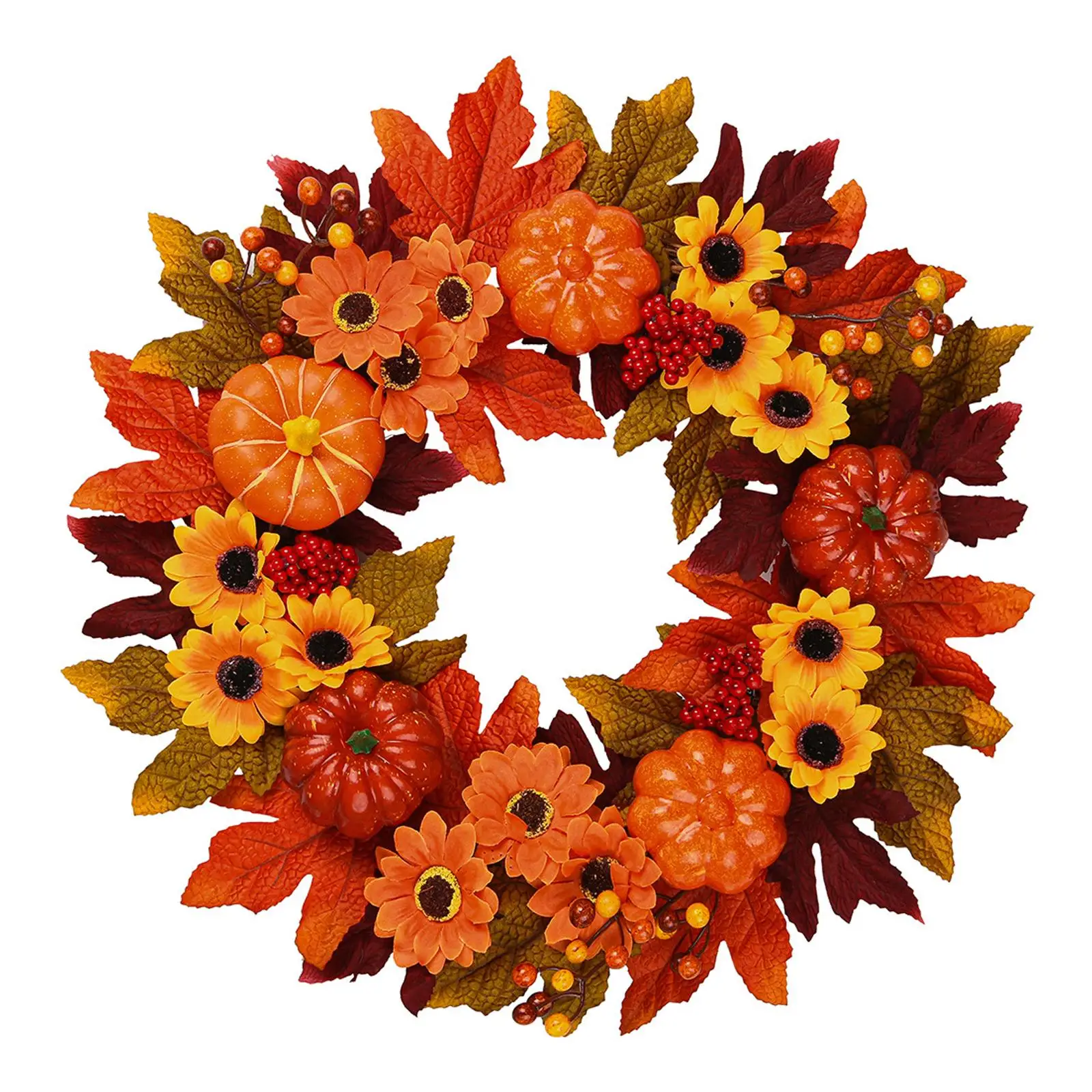 50cm Fall Wreath Harvest Front Door Hanger Artificial Garland Decorative for Autumn Thanksgiving Wall Table Indoor Outdoor
