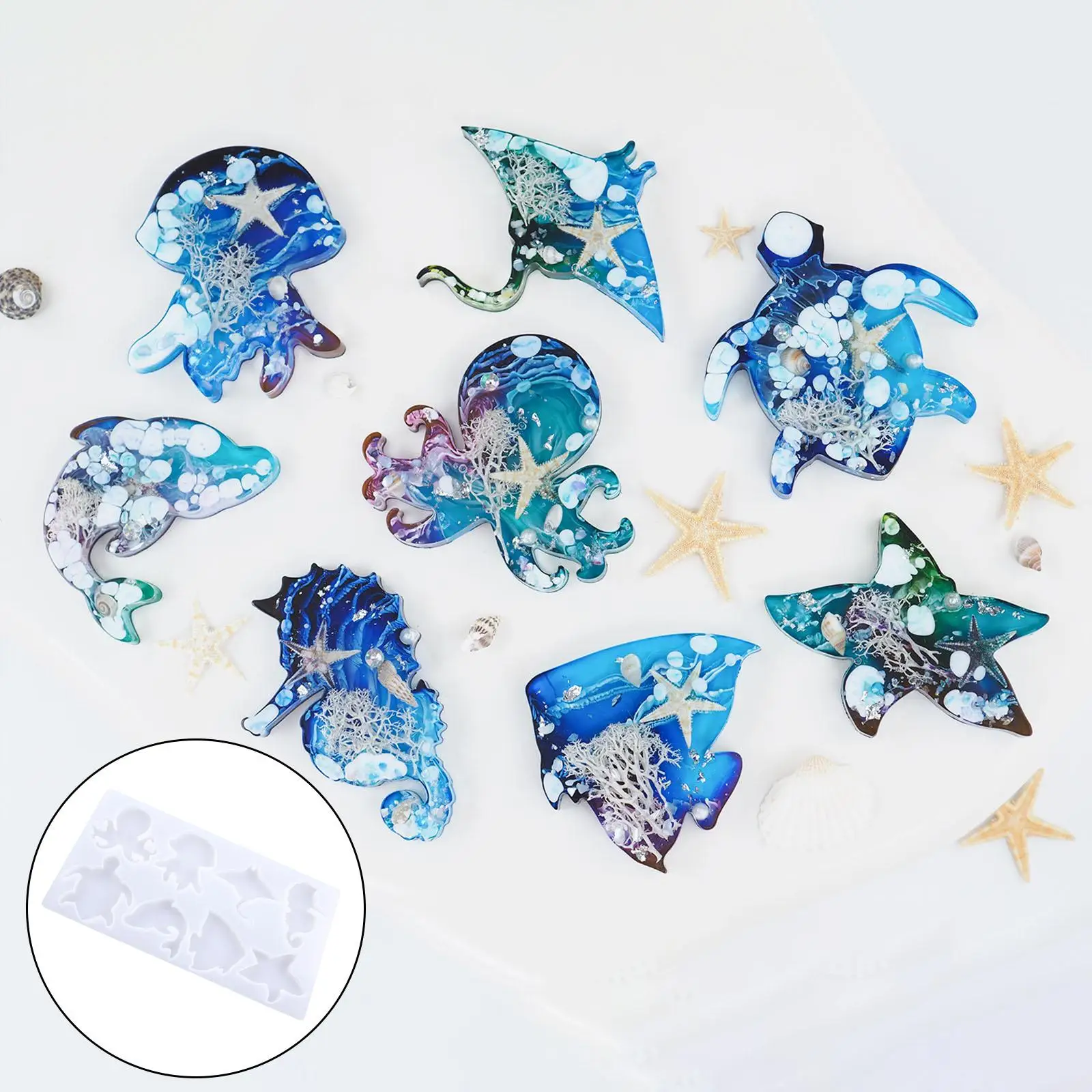 Resin Animal Keychain Silicone Die, Crafting Epoxy Handmade for Jewelry Crafts Pendant DIY , Dolphin, Jellyfish