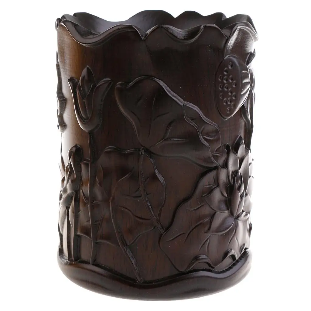 Hand-carved Lotus Pen Vase Holder Calligraphy Writing Brush Pot Container