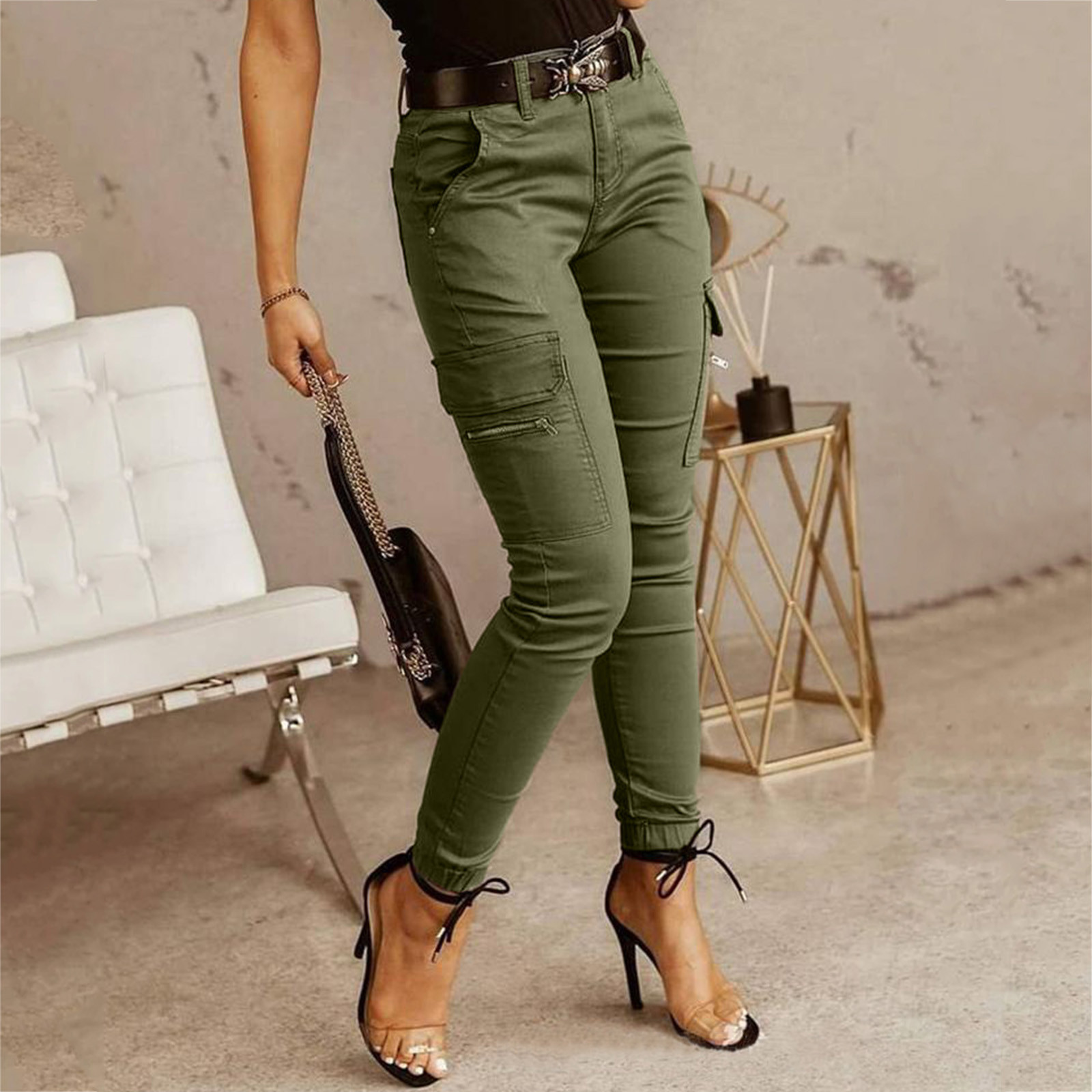 Y2K Pants Women Cargo Pants With Pockets Sweatpants Streetwear Ladies Casual Solid Color Slim Fit Trousers Pantalones De Muje...