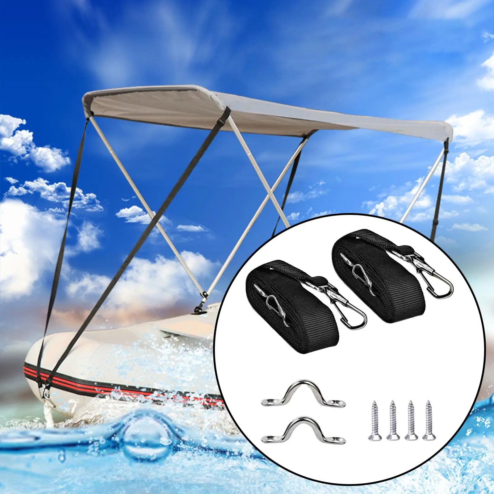 2 Adjustable Bimini Top Straps with Loop And Hook Awning Straps