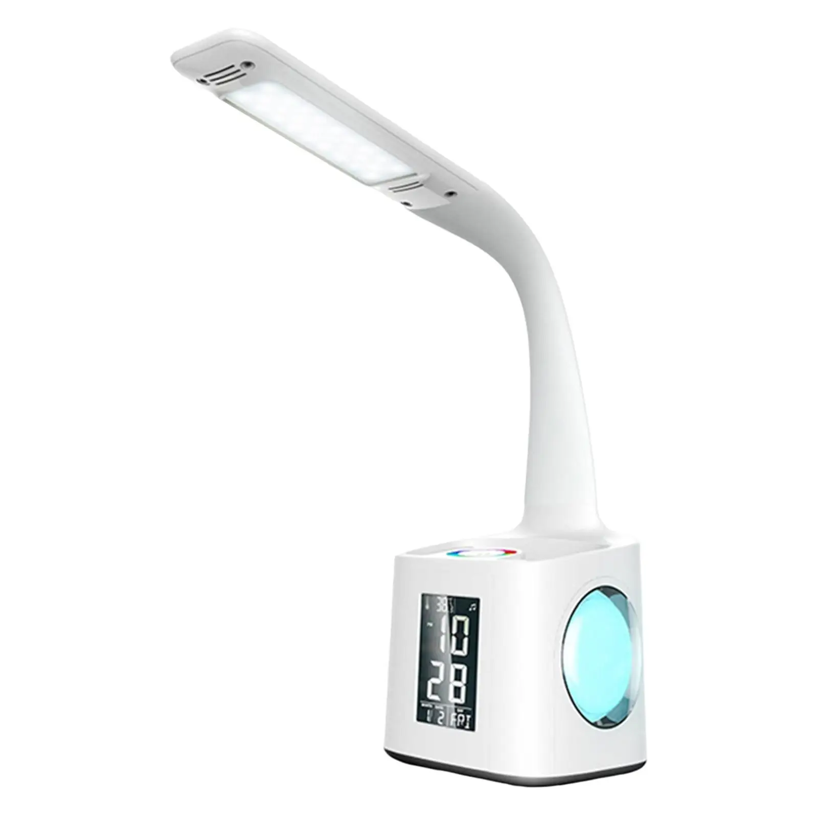 Multifunction Desk Lamp Pen Holder Multi Angle Adjustable LED Touch Calendar Alarm Temperature Reading Lamp for Bedside Office