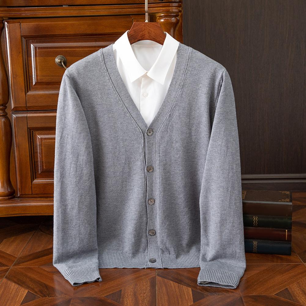 Description Picture 6 of itemCozy Comfortable Cardigan Knitted V-neck Cardigan Men's V Neck Cardigan Sweater Coat with Single-breasted Buttons Solid for Fall
