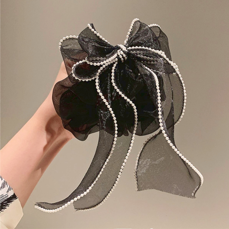 Band Dickdarm Haar Ring Organza Perle Bogen Knoten Kopf Seil Koreanische Fee JK Nette Kopfbedeckung Zubehör für Frauen Mädchen – Detail 4