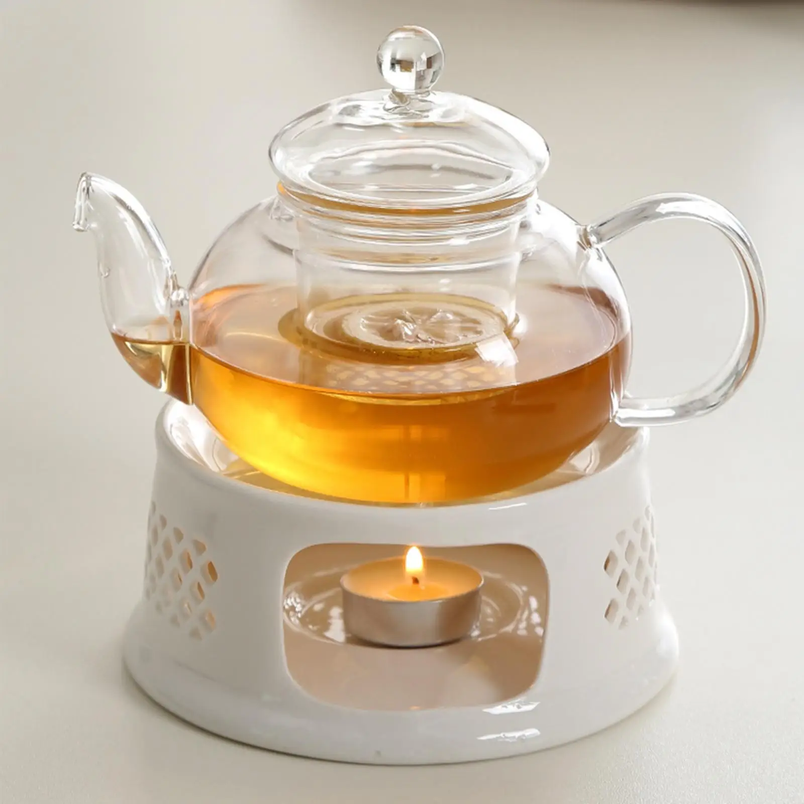 Ceramic Teapot Warmer Candle Furnace Tea Pot Holder Dish Cup Heat Pot Counter Tea Light Candle Holder for Heating Metal Teapot