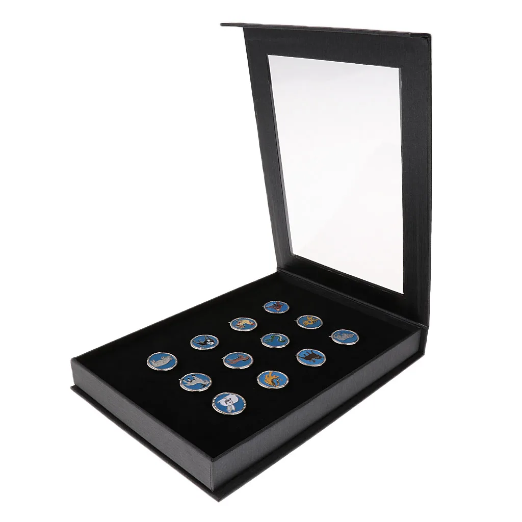 12 Pieces Chinese  Hat Clip Golf Ball Markers With Gift Box Set