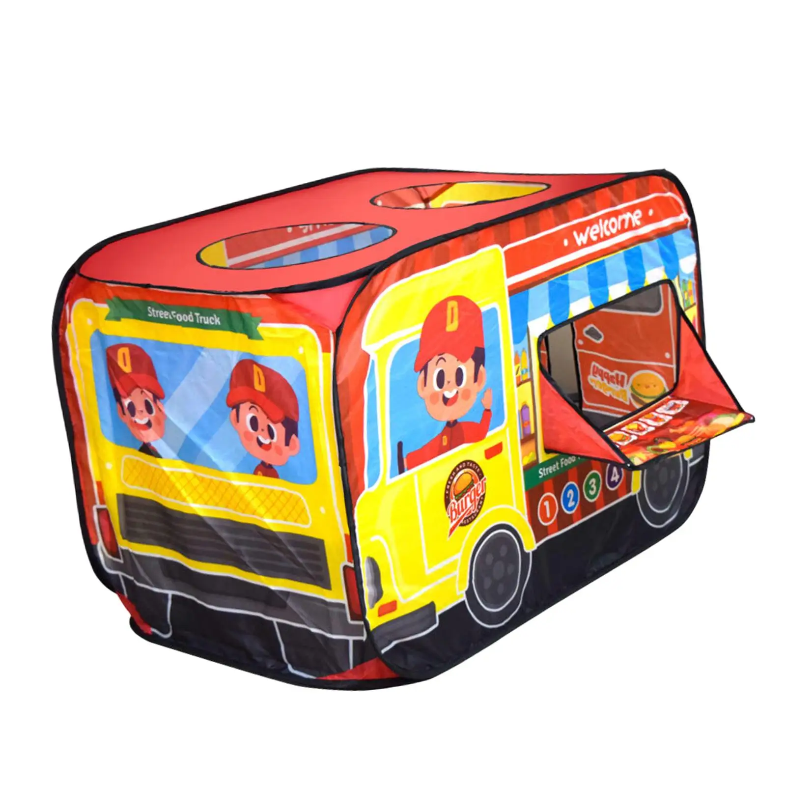 Kids Popup Tent Gift Portable Easy to Use Burger Cart Children Playhouse Tent for Games Indoor Outdoor Home Yard Children