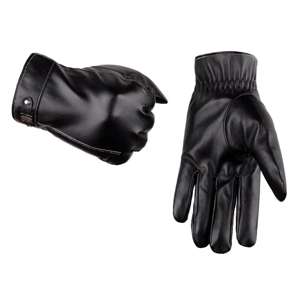 Men Winter Warm Gloves With Wool Lining Leather Touchscreen Snap Closure Cycling Glove Outdoor Riding Waterproof Gloves