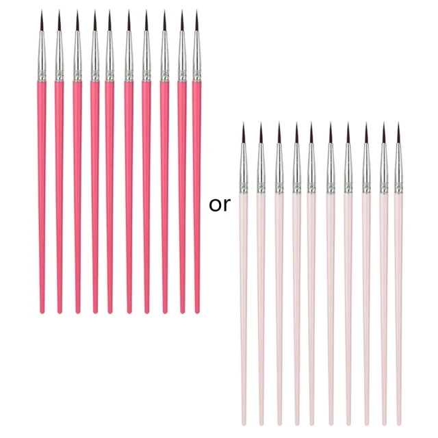 10 pcs Long Handle With Nylon Bristle Artist Pink Hair Brush Set