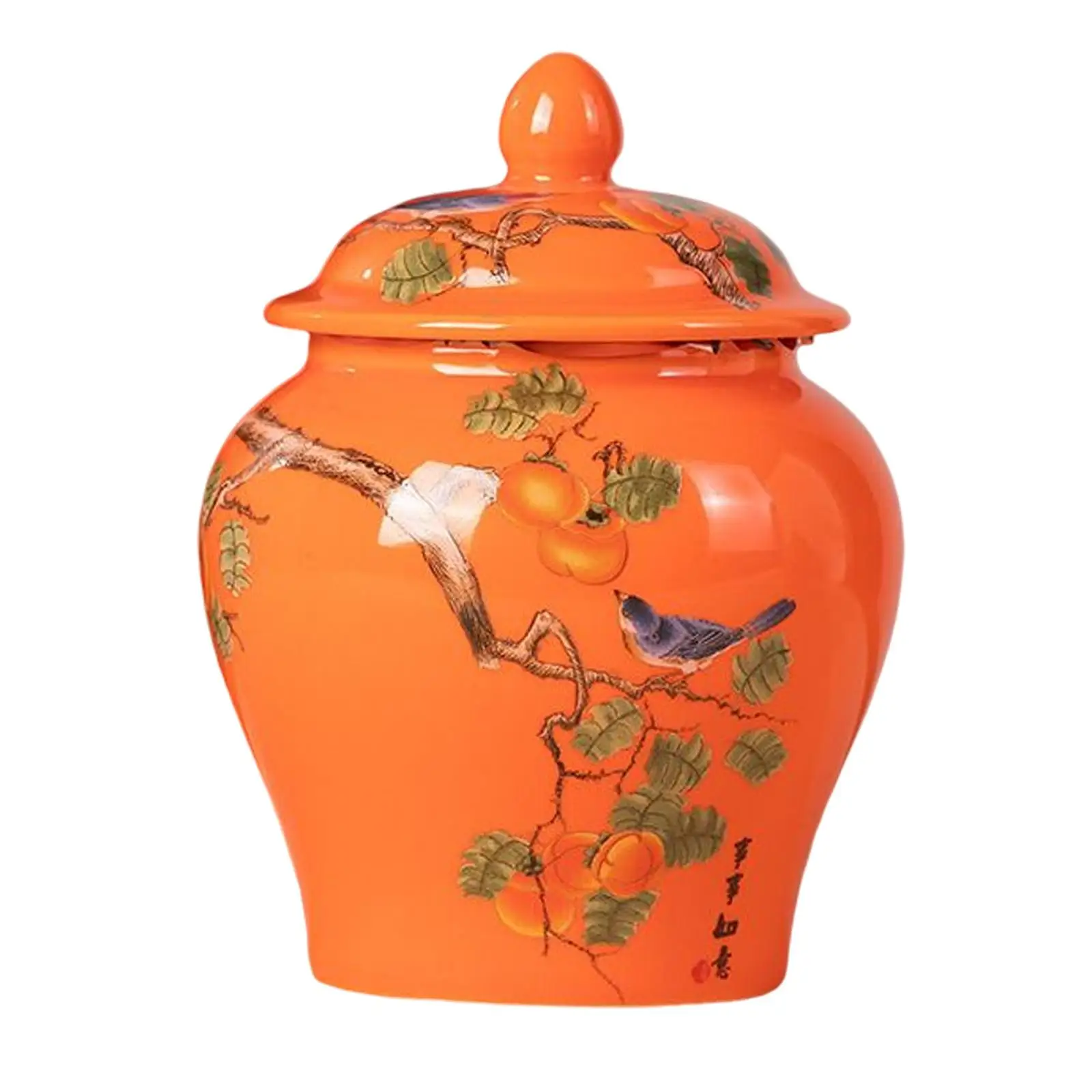 Chinese Style Ceramic Ginger Jar Household Temple Jar Storage Jar Decorative Bud Vase Airtight Lid Caddy for Candy Sugar Coffee