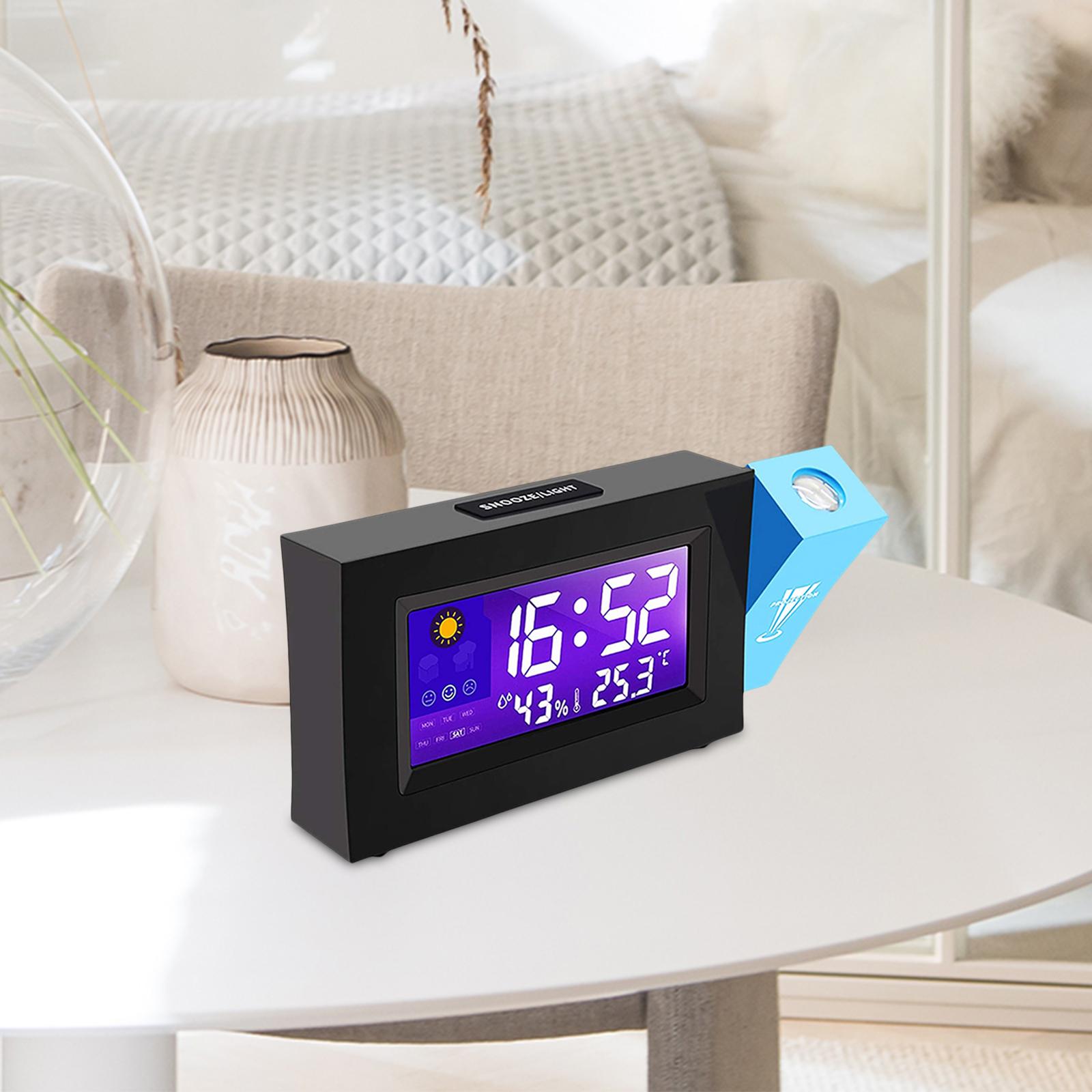 LED Digital Clock Projection On Ceiling Wall Quiet Max/ Min Temperature & Humidity Records Clock Snooze Function 12/24H USB