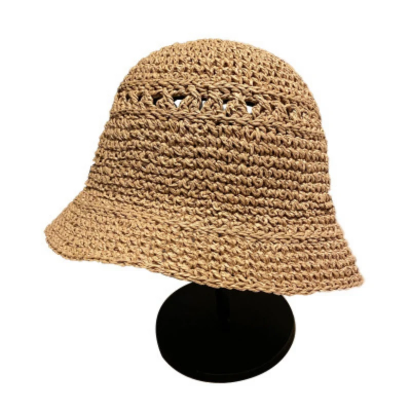 Women Korean The Small-brimmed Straw Hat All-match Japanese Woven Fisherman Hats Beach Sunscreen Summer Foldable Bucket Cap black fur bucket hat
