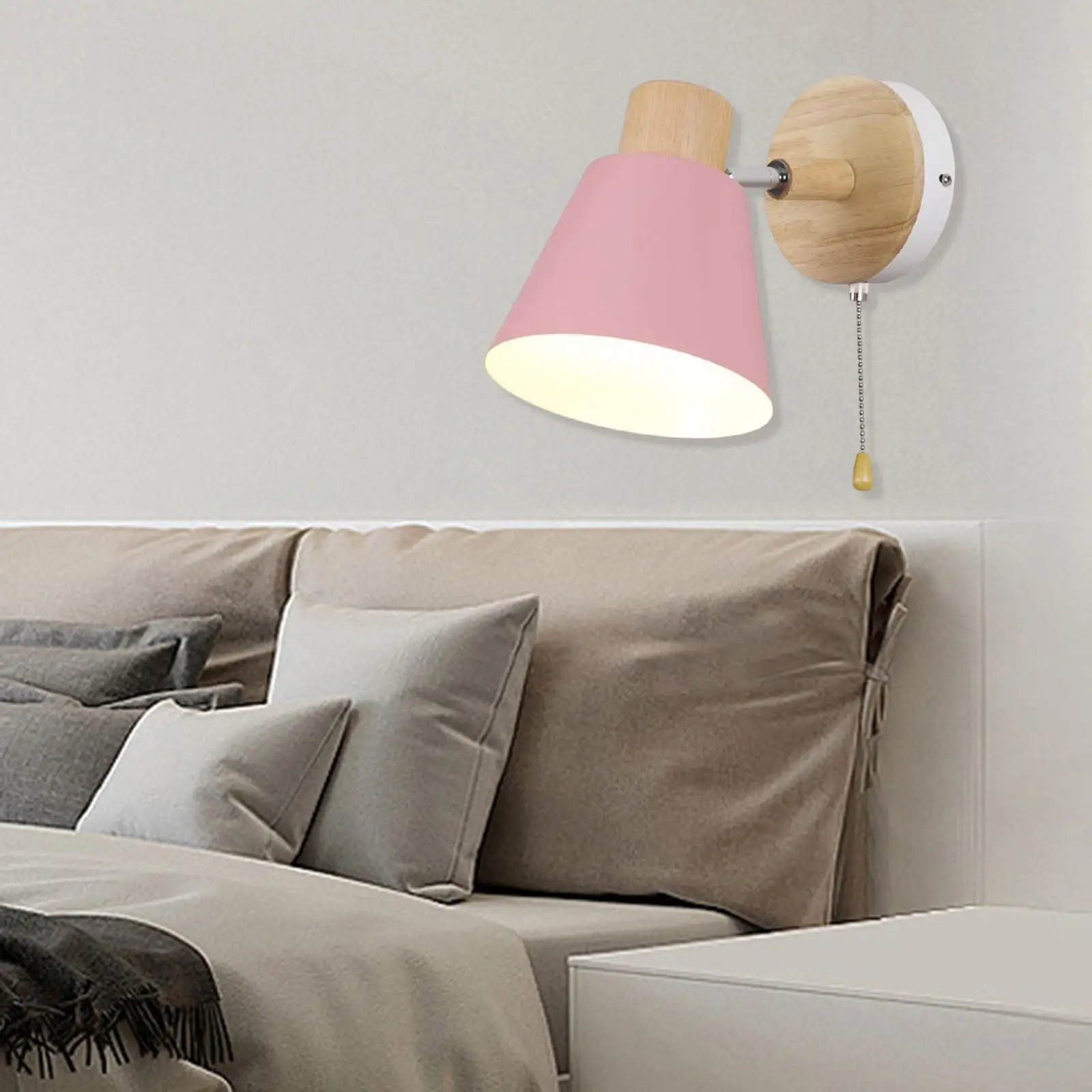 Modern Wall Lamp Light Sconce Bedside Lamp Creative with Pull Cord Switch Adjustable Lighting Fixture for Kitchen Bedroom Decor