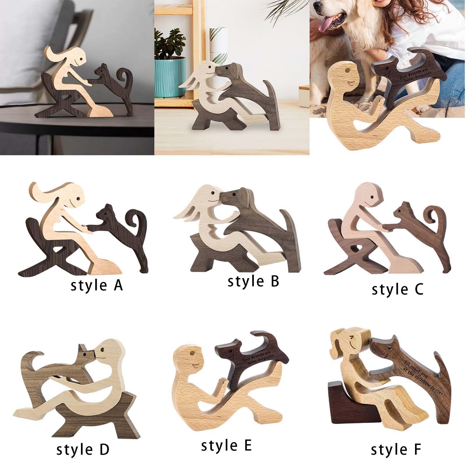 Wooden Dog Gift for Dog Lover Creative Crafts Figurine Memorial Souvenirs Unique Gift Wooden Dog Family Statue Living Room