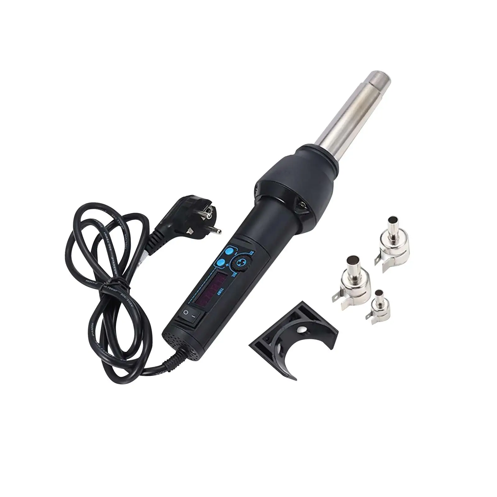 220V Hot Air Pen with Nozzle Overload Protection Fast Heating Digital Display 3 Temperature Settings Long Heat tool for