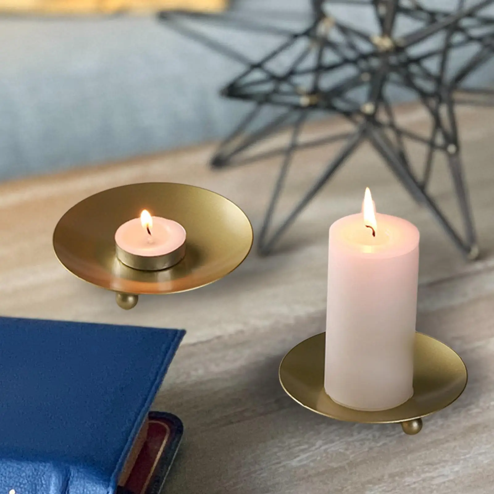 Metal Plate Candle Holder Metal Candle Stand Small Candle Tray Pillar Candle Holders for Table Hotel Wedding Housewarming Decor