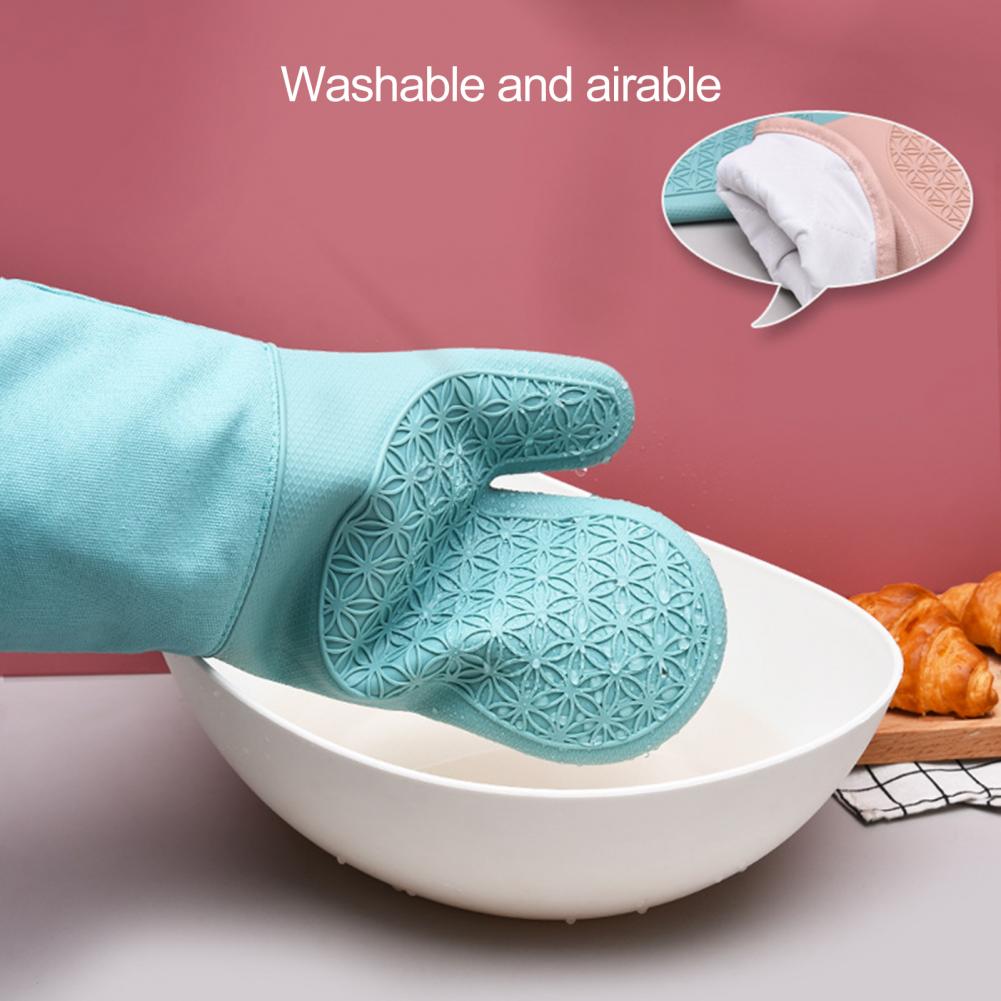 Durable Oven Mitt Silicone Soft Cotton Lining Oven Glove Anti-Scalding Anti-Slip Heat Resistant Microwave Glove Kitchen Supplies