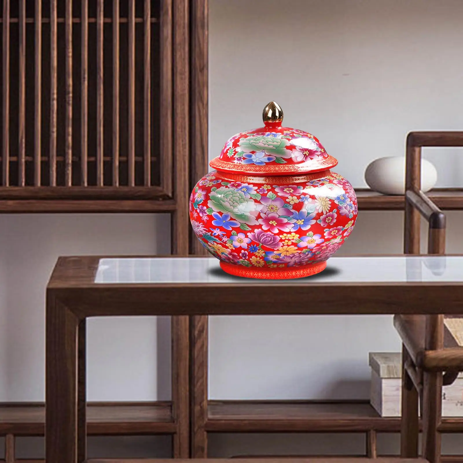 Porcelain Colour Enamel Tea Storage Container Ginger Jar 14x14cm Small Size Multipurpose Chinese Style with Lid for Kitchen