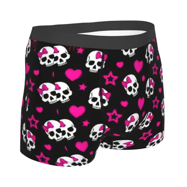 Pink Emo Skull Pattern Print Men's Boxer Briefs