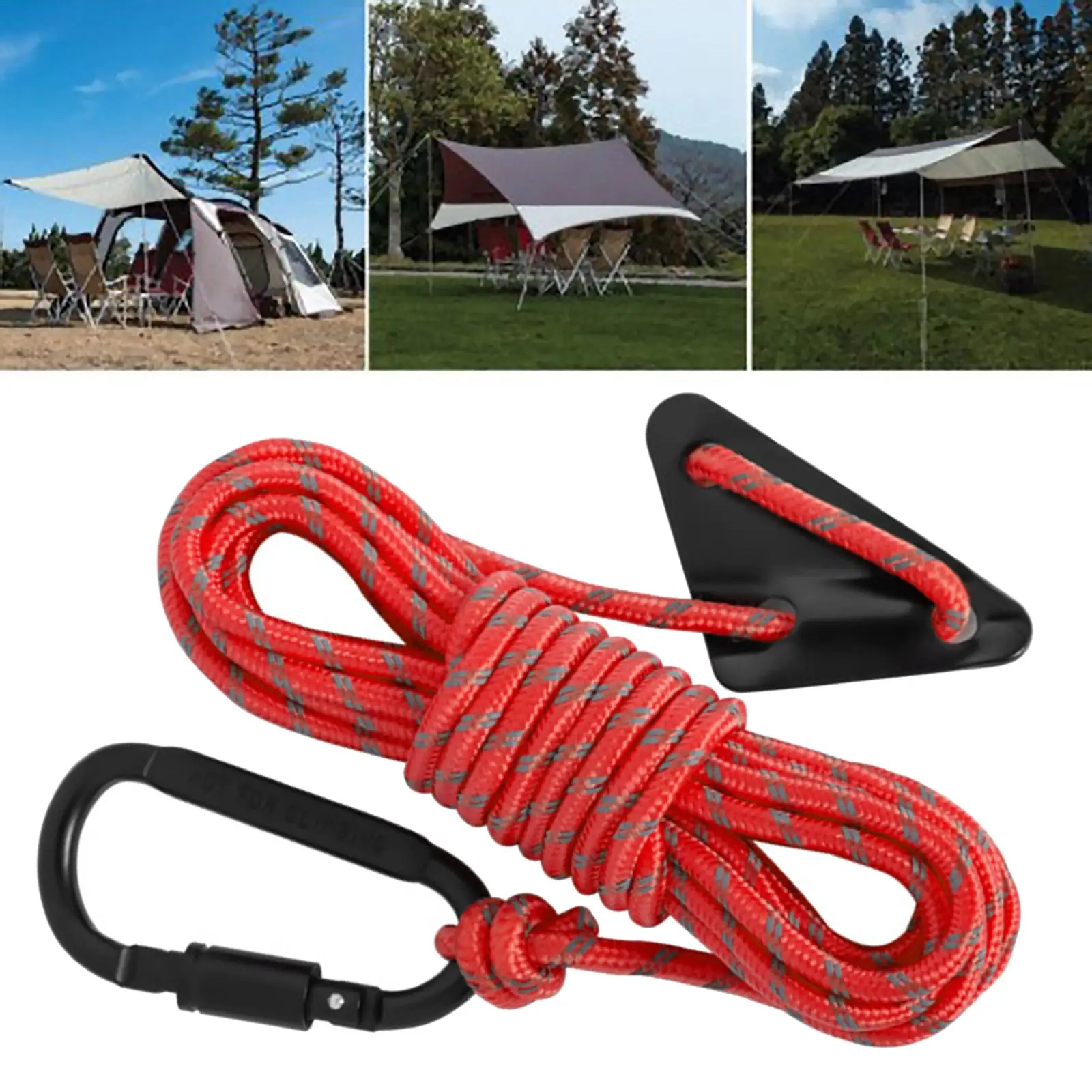 Guyline Tent Rope Reflective with Rope Tensioner and Carabiner, Tent Cord for
