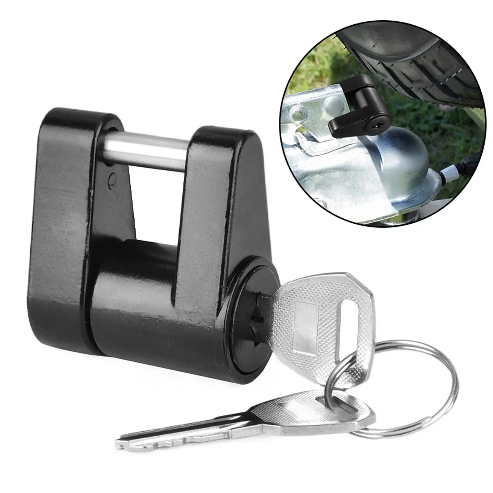 Trailer Coupler Lock with 2 Keys 3/4 inch Span Black for Car`S Coupler Tow Boat Campers Construction Vehicles Trailers