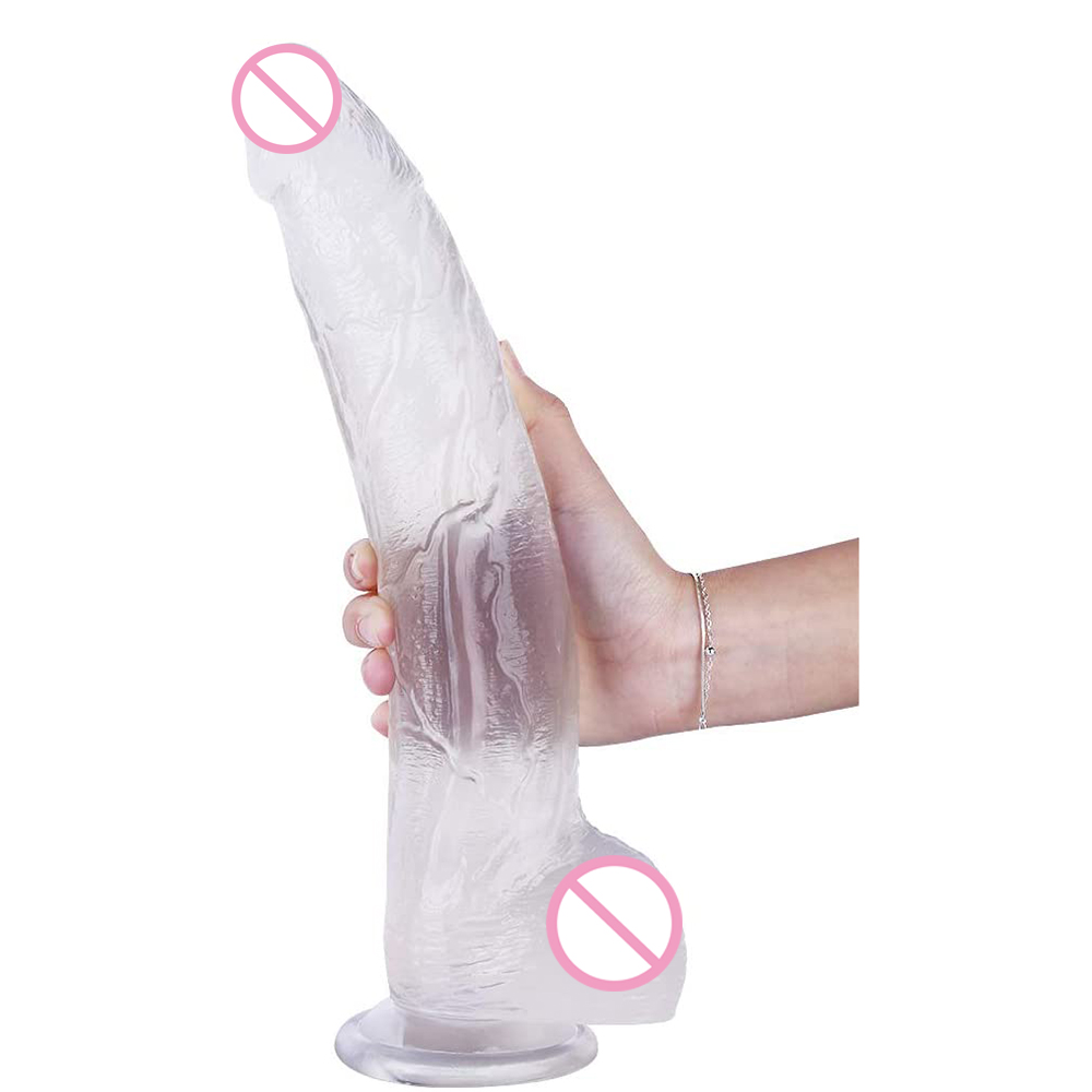 32cm Realistic Dildo With Suction Cup Inch Transparent Belt Curved Axis And Ball G-spot Vaginal Stimulator Female Penis Sex Toys - Dildos