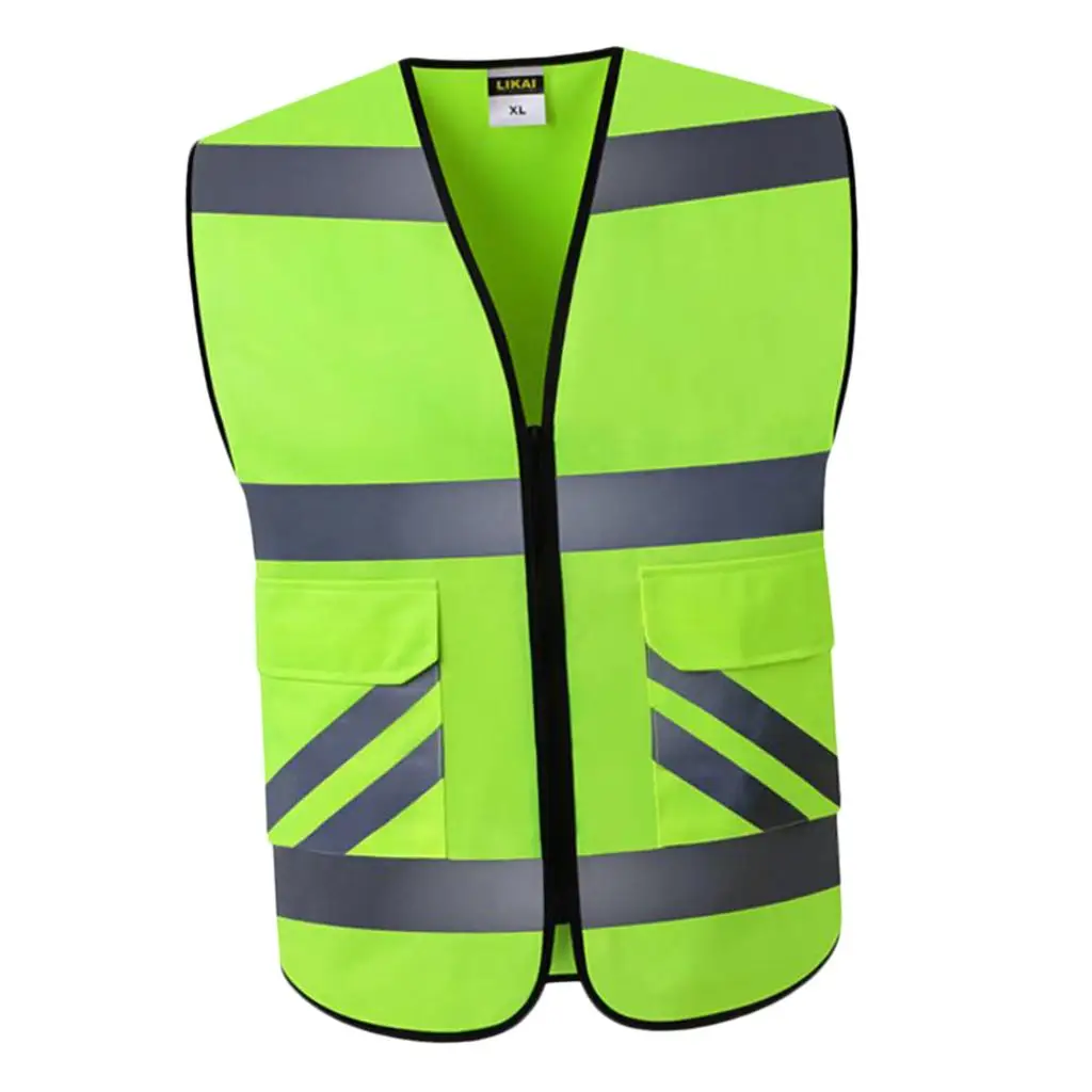 Reflective Safety Vest, Shiny Neon Yellow Color with Stripes