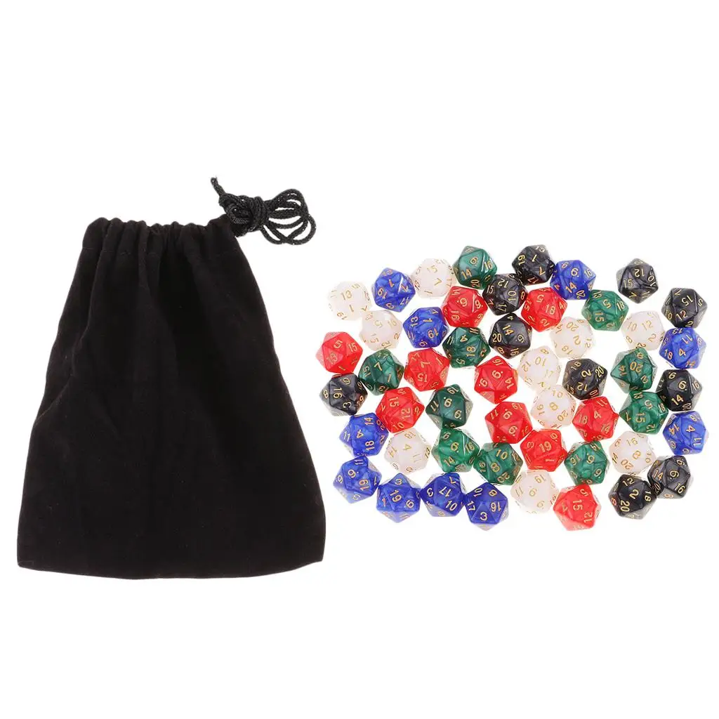 50 Pieces Polyhedral D20  Five Colors with Bag &D RPG Board Game